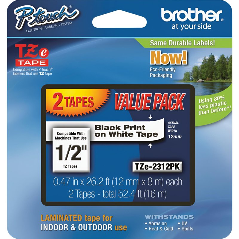 Brother TZe-2312PK Label Tapes for P-Touch Labelers, 2 Pack