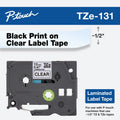 Brother TZe131 Laminated Label Tape 0.47" x 26.2' Black on Clear Durable Water-Resistant