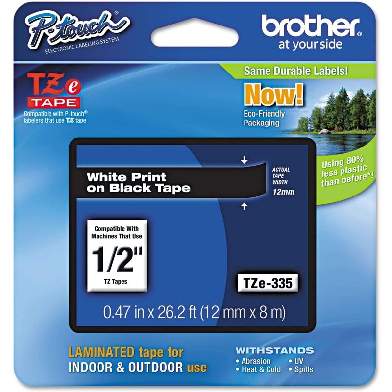 Label Tape for Brother P-Touch - Laminated White on Black, 0.47" x 26.2 ft, Waterproof & Fade-Resistant
