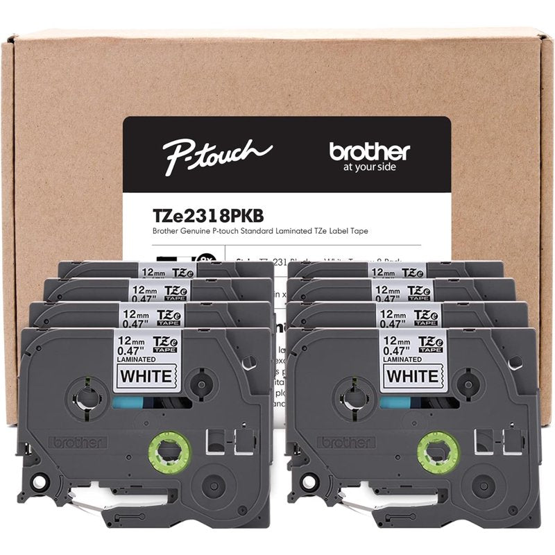 Brother P-Touch TZe-231 Label Maker Tape 0.47 W White on Black 8 Pack