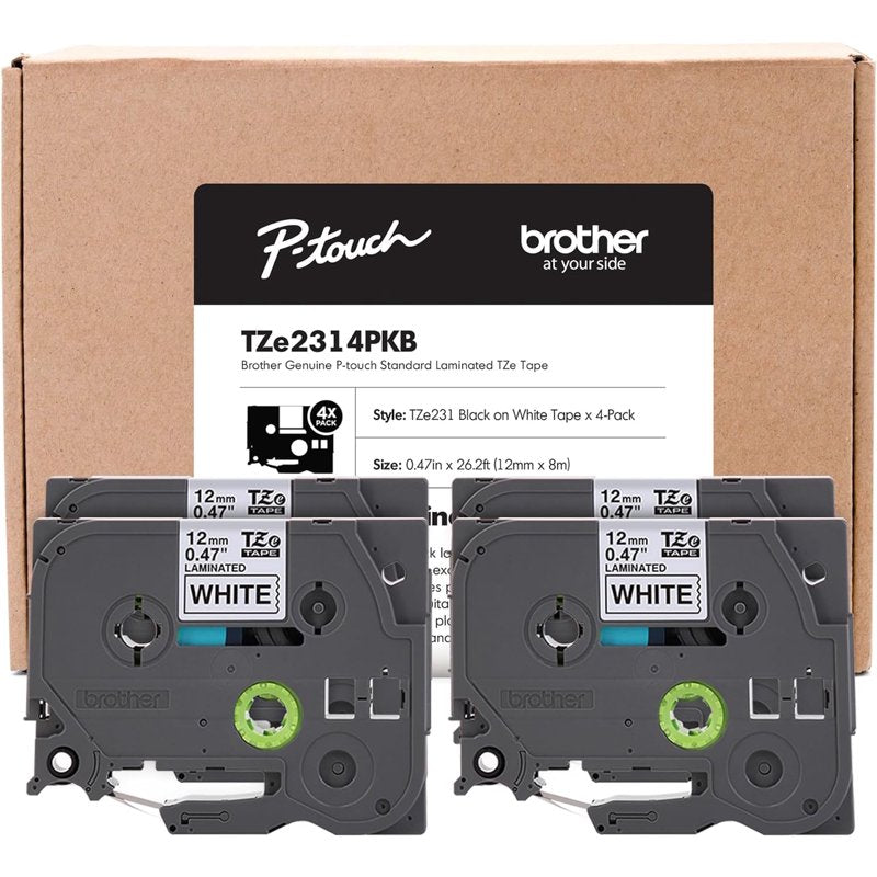 Laminated Label Maker Tape 1/2" x 26ft Black on White - Pack of 4