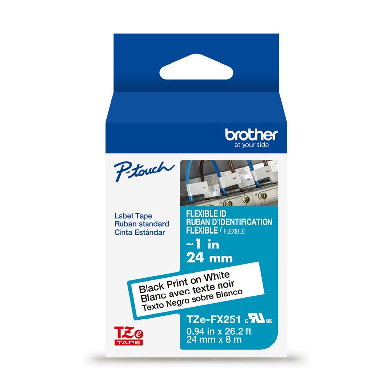 Brother Laminated Label Tape for P-touch Label Makers, 1in x 26.2ft, Black on White, Durable Indoor & Outdoor Use