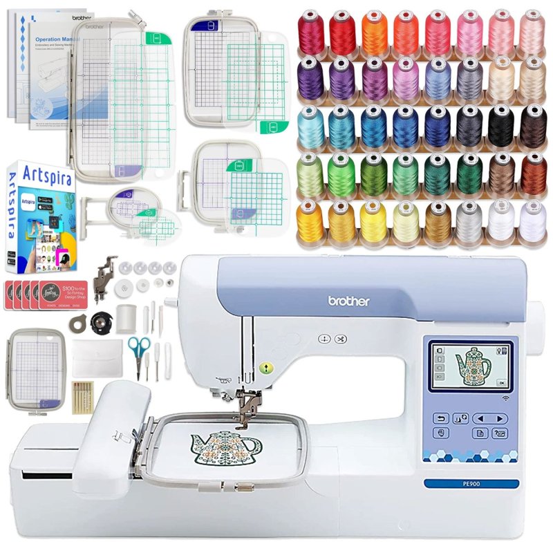Brother Embroidery Machine with 5x7 Inch Area, Hoops & Thread Set