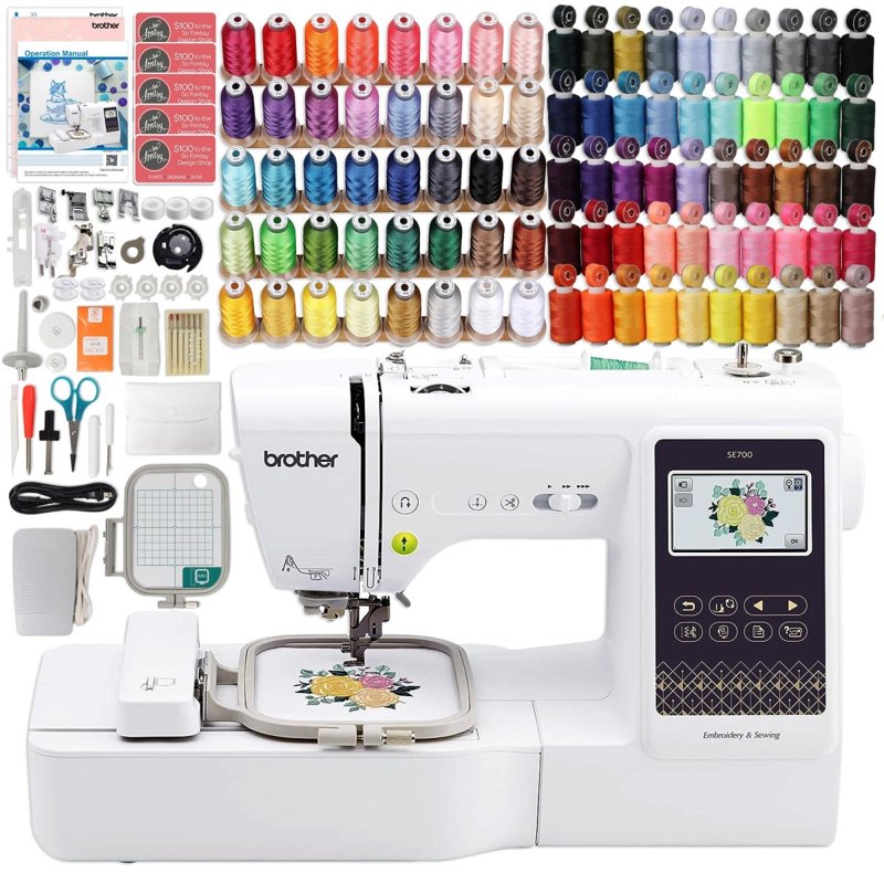 Brother SE700 Embroidery & Sewing Machine Bundle with 90 Spools & Accessories