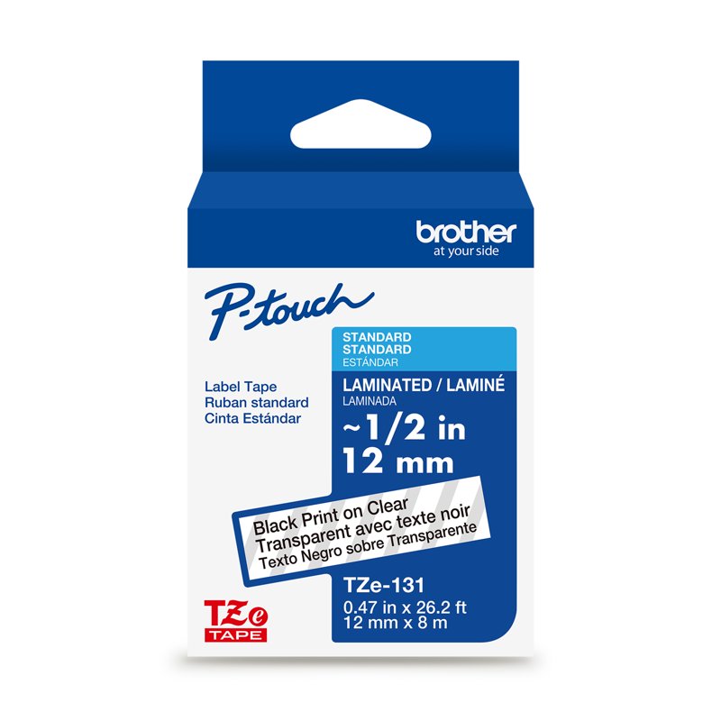 Brother Laminated Label Tape Roll - Waterproof Indoor Outdoor Use 1/2in x 26ft