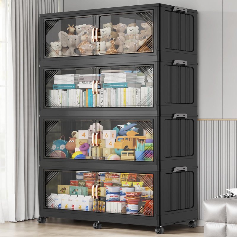 Large Stackable Storage Bins with Lid - Collapsible Plastic Containers for Home & Office