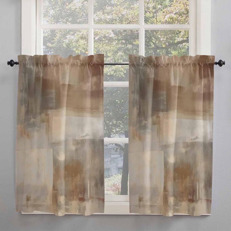 Ombre Window Short Curtains - Modern Abstract Oil Painting Design, 2 Panels