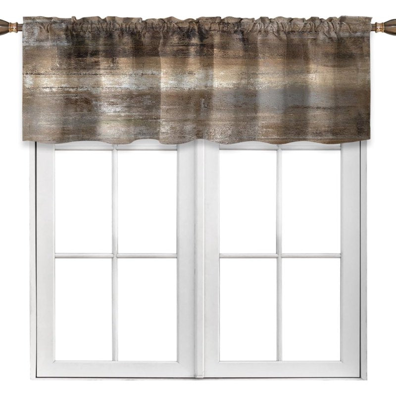 Modern Abstract Kitchen Valance Curtain - Brown Grey, 18x52 Inches