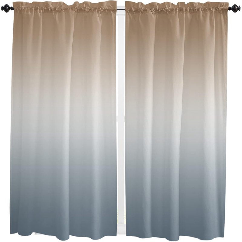 Ombre Window Curtains 63 Inch Length - Gray & Brown Gradient Panel Set for Bedroom & Living Room