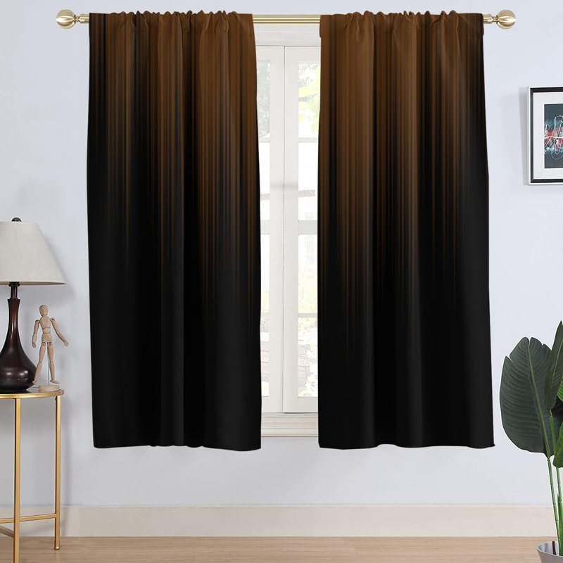 Dark Brown Gothic Ombre Window Curtain Set - Modern Abstract Mens Living Room Bedroom Drapes