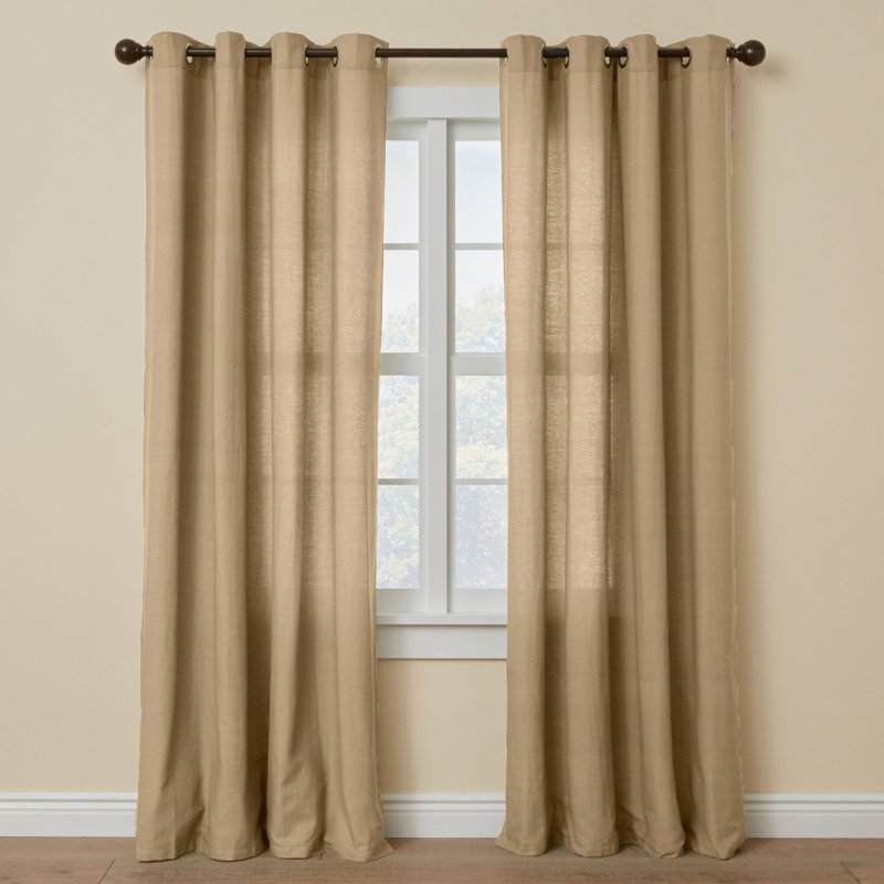 Poly Cotton Canvas Grommet Curtain Panel - Light-Filtering Window Drapes