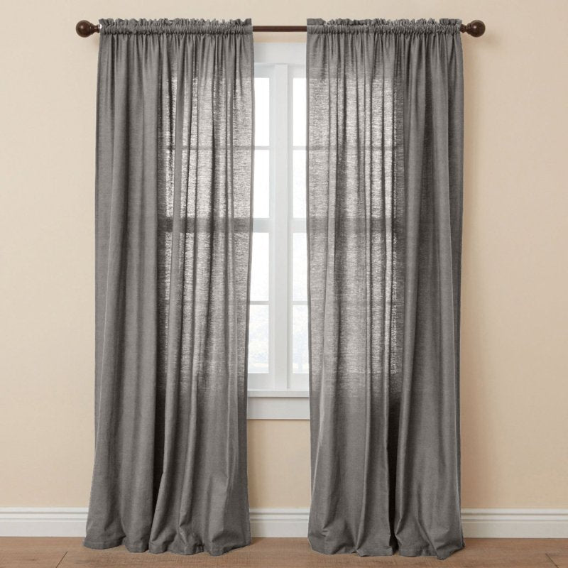 Poly Cotton Canvas Curtain Panel with Rod Pocket - Light Filtering Home Window Treatment