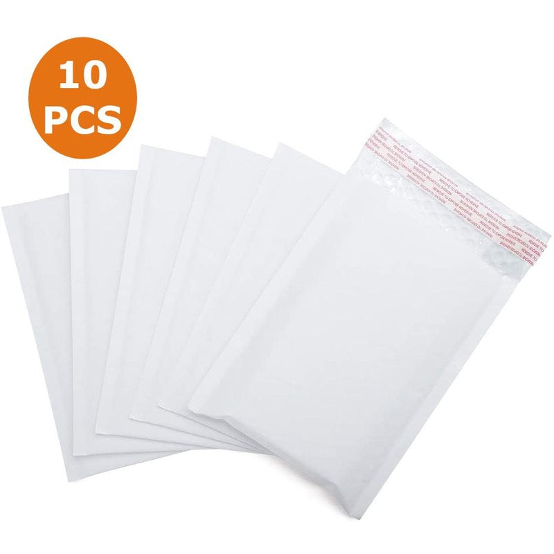 10 Pack 4x7 White Padded Bubble Mailers with Self-Sealing Closure