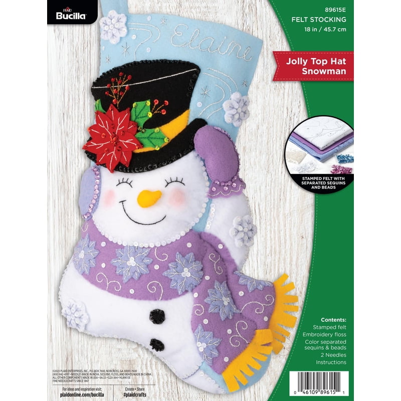 Christmas Felt Stocking Embroidery Kit with Snowman Design, 18 Inches