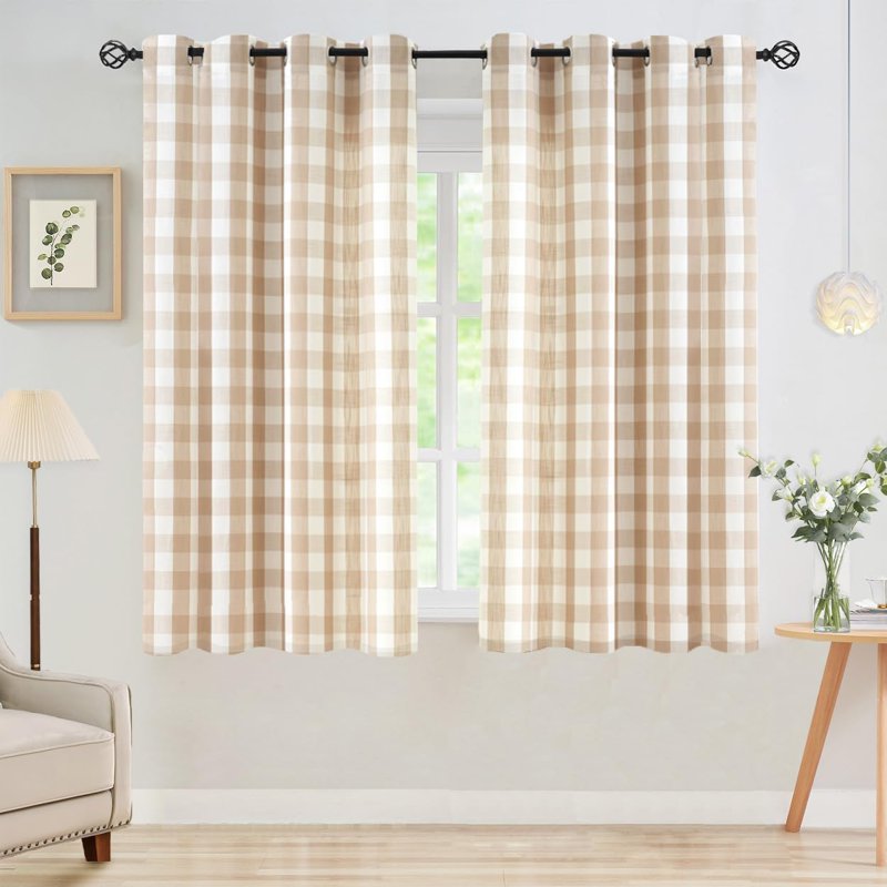 Buffalo Check Semi Sheer Curtain Panels Gingham Farmhouse Window Drapes 52x63