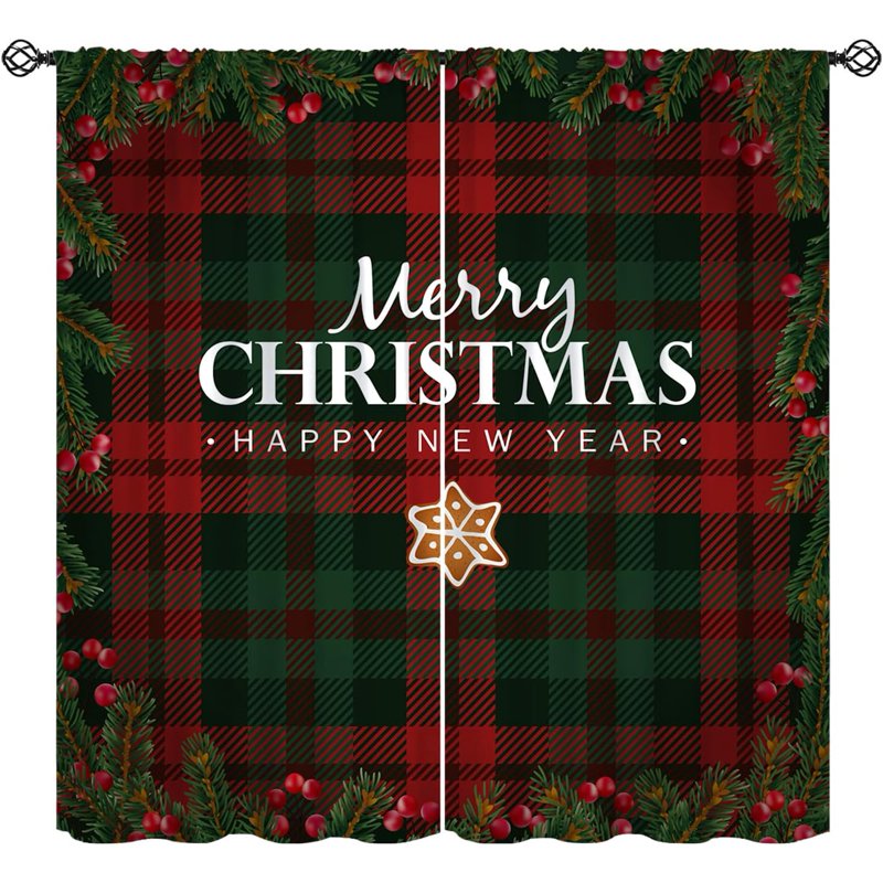 Christmas Window Curtains Set - Buffallo Plaid Insulated Drapes for Living Room & Bedroom
