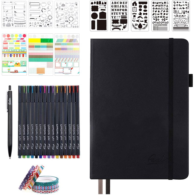 Bullet Dotted Journal Kit with Pens & Stickers - A5 Notebook for Planning & Journaling