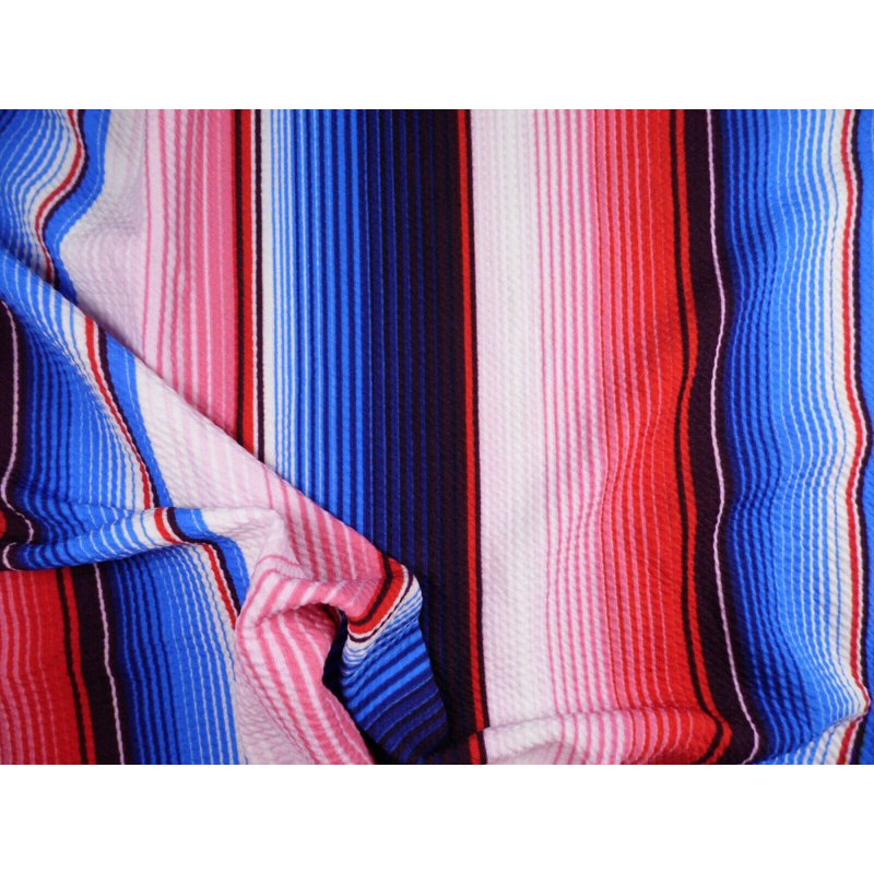 Textured Fabric Serape Stripe Red Blue Yard & 10 Yard Lot - Liverpool