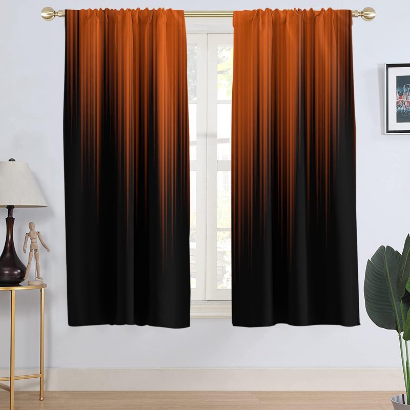 Burnt Orange Ombre Window Curtain Set - Modern Rust Abstract Fall Drape, 42x63 Inches