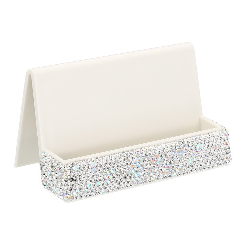 Elegant Rhinestone Business Card Holder for Desk Organizer Silver
