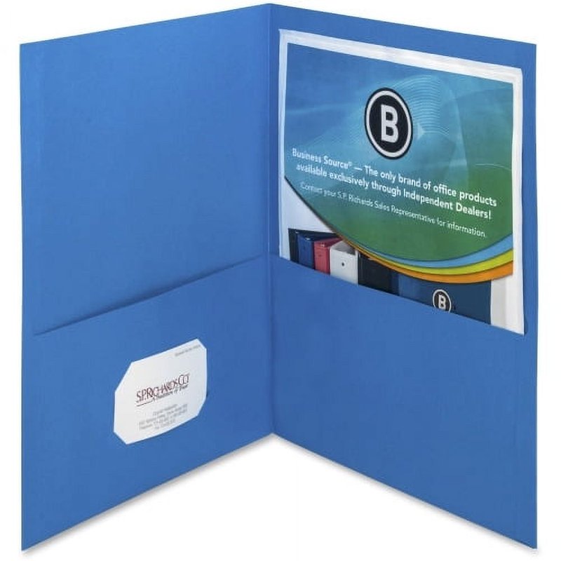 Blue Two-Pocket Folder with Business Card Holder, 25 Pack - Letter Size