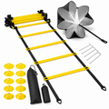 Agility Ladder Speed Training Set - 20 ft Adjustable Ladder, 12 Cones, 4 Stakes, Parachute & Carry Bag