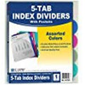 5-Tab Poly Index Dividers with Slant Pockets in Assorted Colors