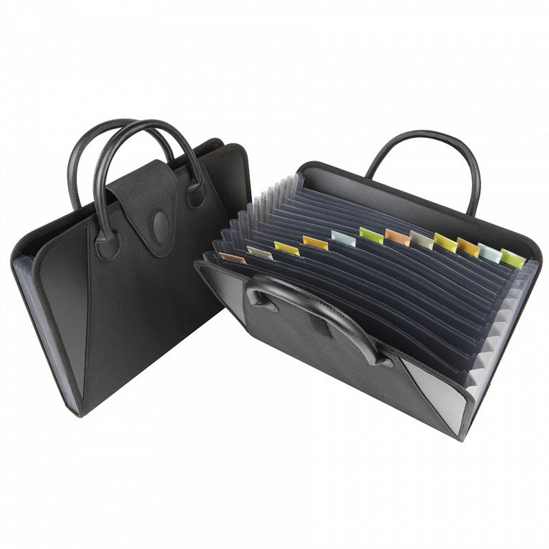 Expanding File Organizer with Handles, 13 Pockets for Documents - Black