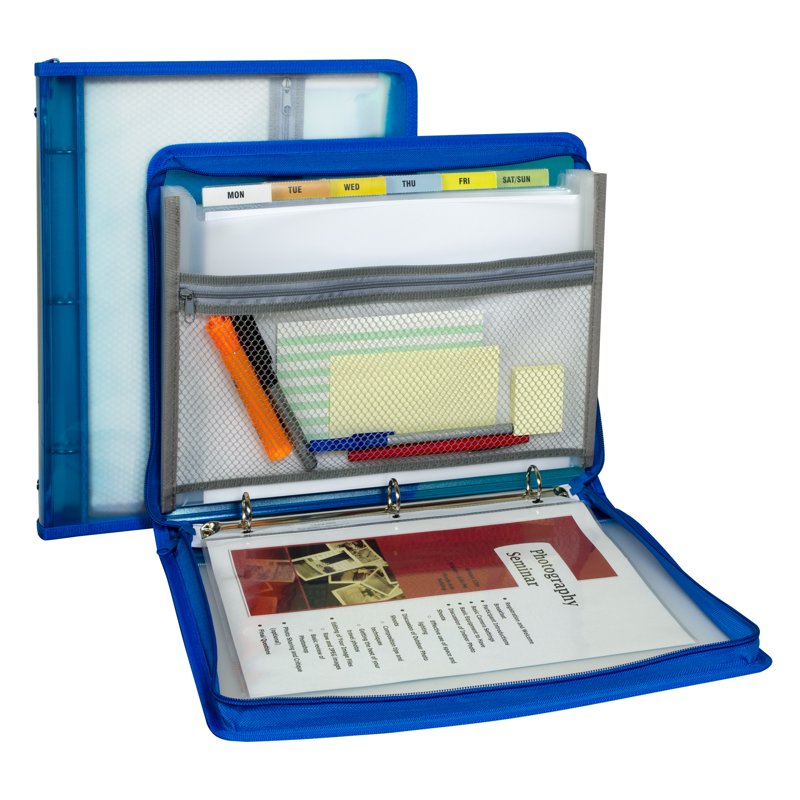 Zippered Expandable File Organizer with 3-Ring Binder and Pockets