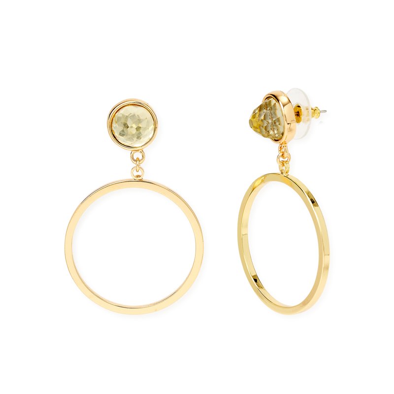 Gold Tone Glass Stone Dangle Hoop Earrings - Women's Jewelry