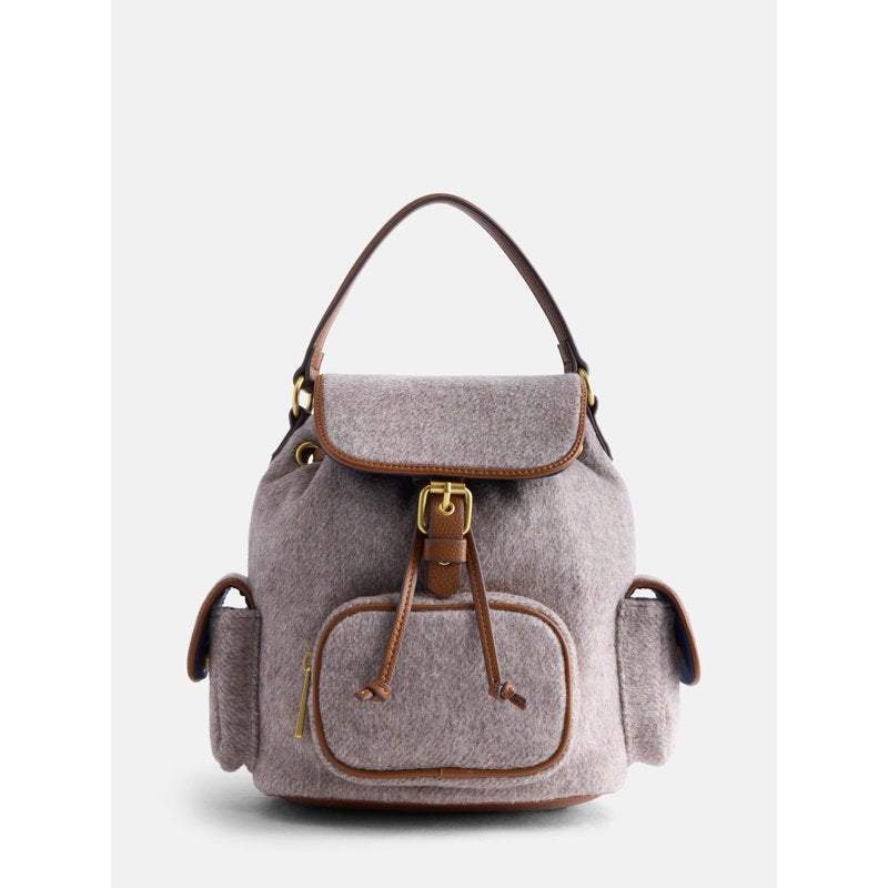 Women's Backpack with Faux Leather Trim and Multiple Pockets