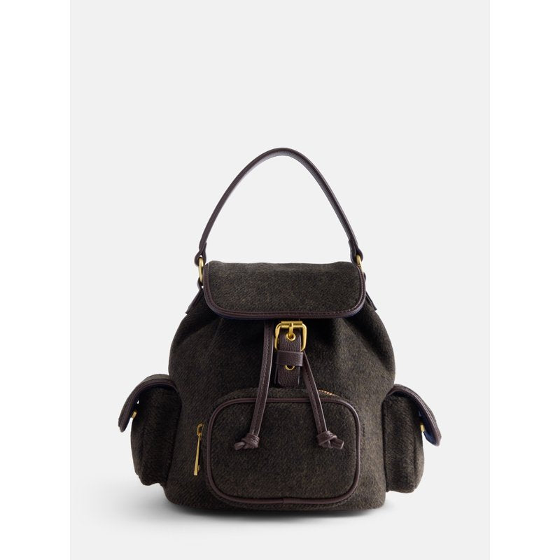Women's Backpack with Faux Leather Trim and Multiple Pockets - Adjustable Straps