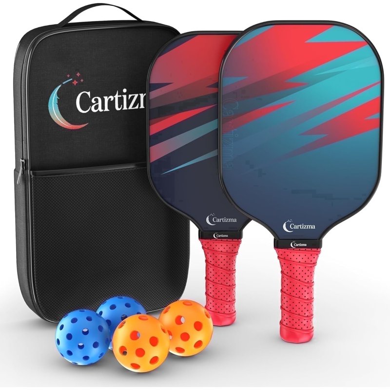 Pickleball Paddle Set — 2 Paddles, 4 Balls, Carry Bag | 8 oz Graphite Carbon Face