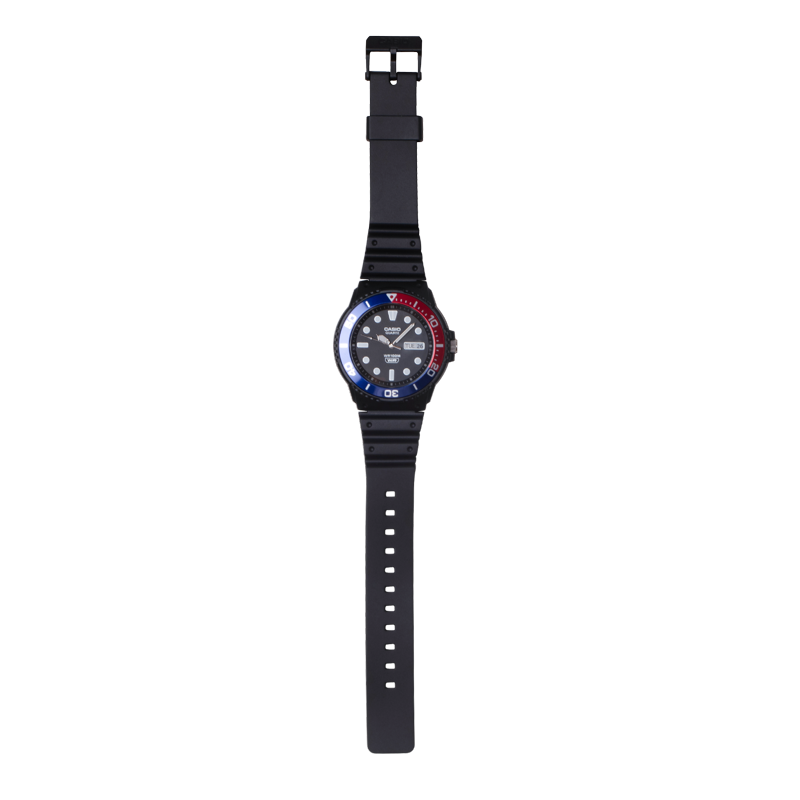 Casio Marine-Design Analog Wristwatch 100M Water Resistant, 3-Year Battery, Red & Blue