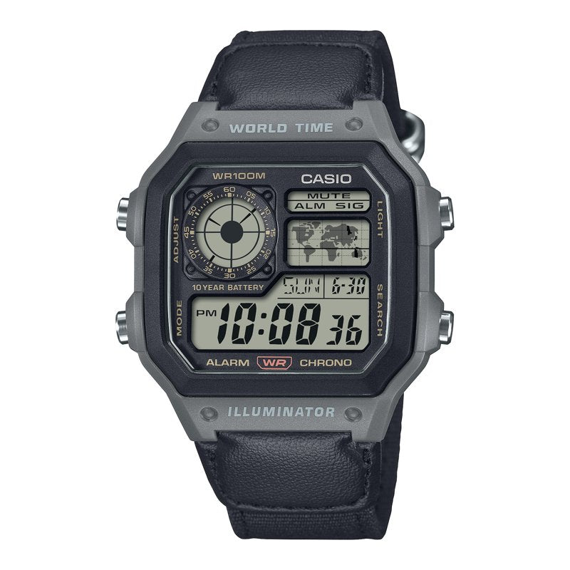 Casio Men's Digital Wristwatch with 10-Year Battery Water-Resistant Gray Cloth Band