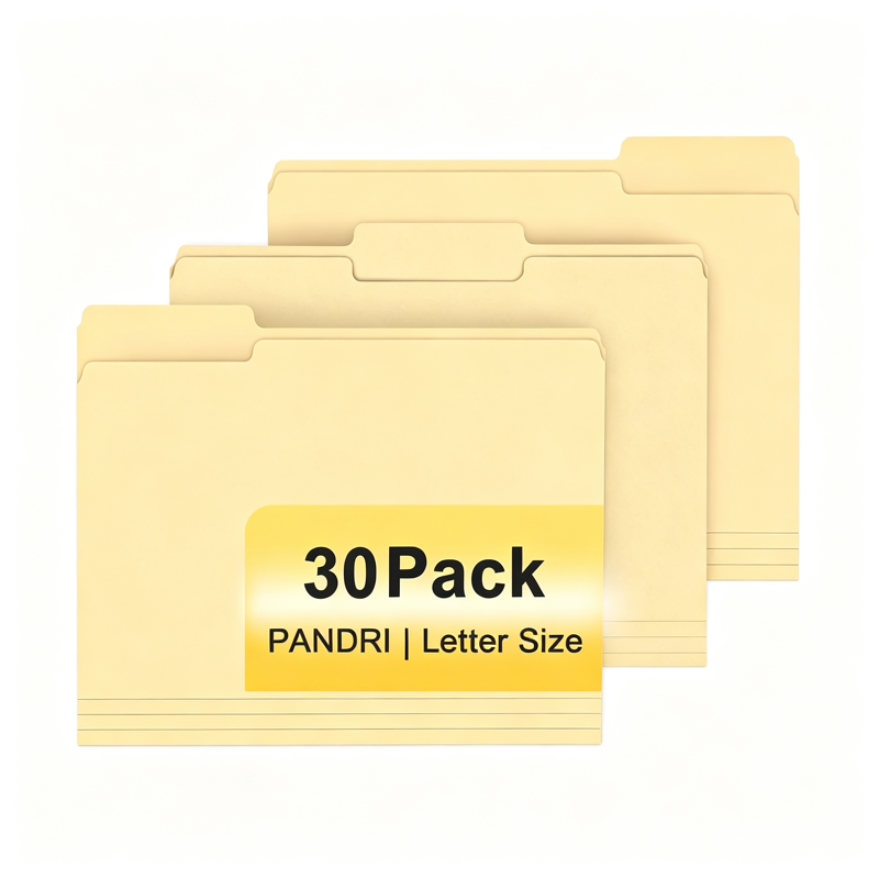Manila File Folders 30 Pack with 1/3 Cut Tabs for Office School Business Letter Size