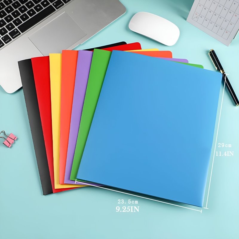 Heavy Duty Plastic Pocket Folder with Business Card Slot - 2 Pockets, Black