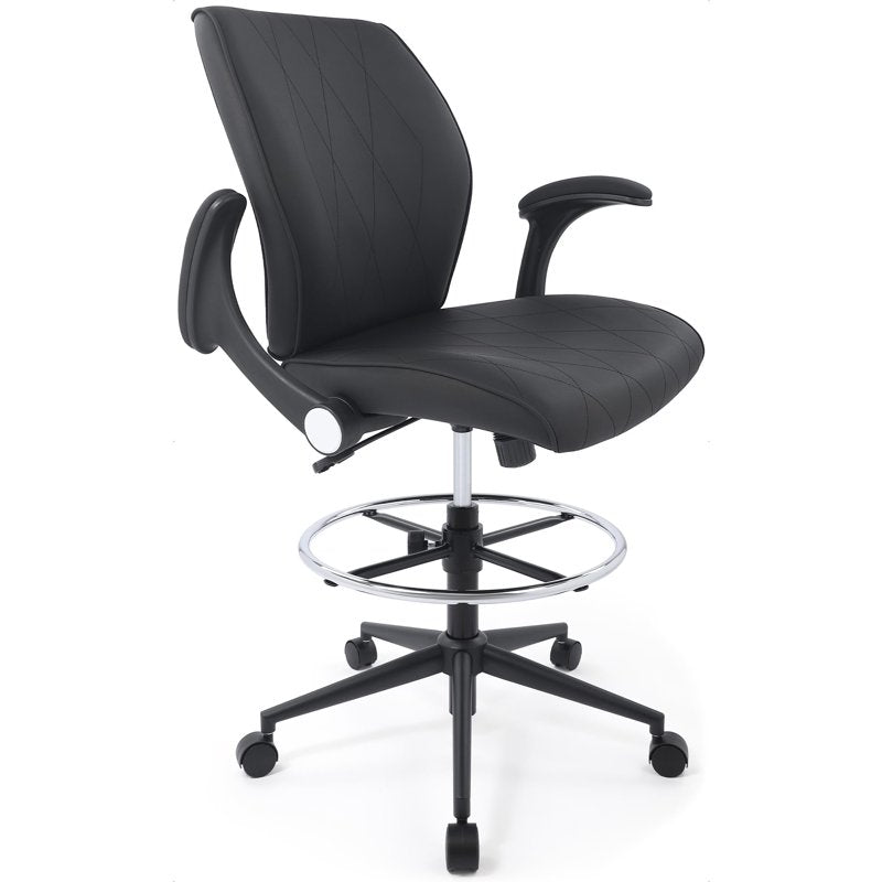 Ergonomic Drafting Chair with Flip-Up Arms and Foot Ring - Black