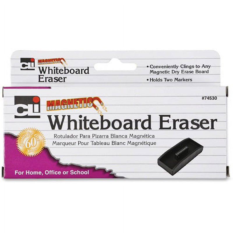 Magnetic Whiteboard Eraser with Marker Holder 2x5 Inch - Black