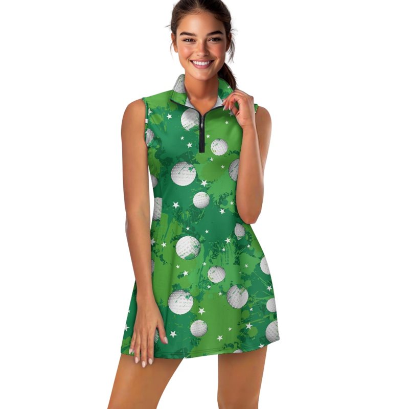 Variation of THIS listing: Golf Ball and Star Green Print Women’s 2-Piece Golf Dress Set with Pockets XS