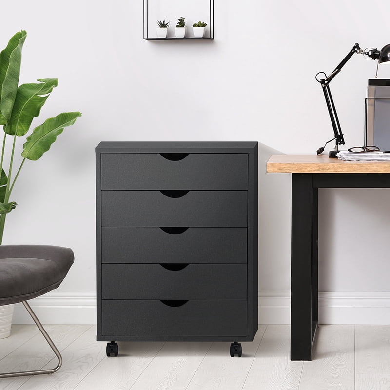5-Drawer Mobile File Cabinet with Locking Wheels for Office Storage
