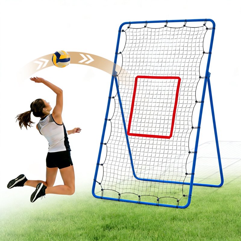 Volleyball Rebounder Net with Adjustable Angle, Portable Practice Equipment for Indoor Outdoor Use