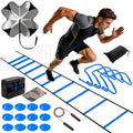 SHOUFTW Agility Ladder Training Set with Speed Parachute, Hurdles, Cones, Jump Rope - Blue
