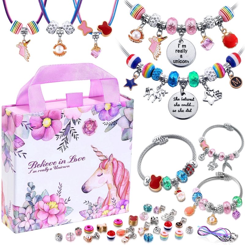 Jewelry Making Kit for Kids Girls - Unicorn Charm Bracelet Craft Set for Ages 6-12
