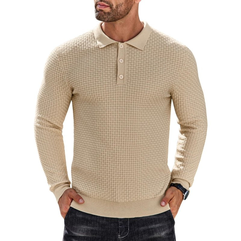 Men's Lightweight Knit Polo Shirt Long Sleeve Casual Collared Sweater