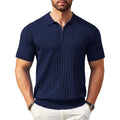 Men's Zipper Polo Shirt - Casual Ribbed Knit Golf T-Shirt for Men