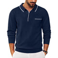 Men's Knit Polo Shirt Long Sleeve Casual Business Sweater with Pocket