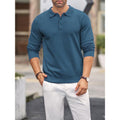 Men's Slim Fit Long Sleeve Polo Shirt with Button-Down Collar and Stretch Knit Fabric