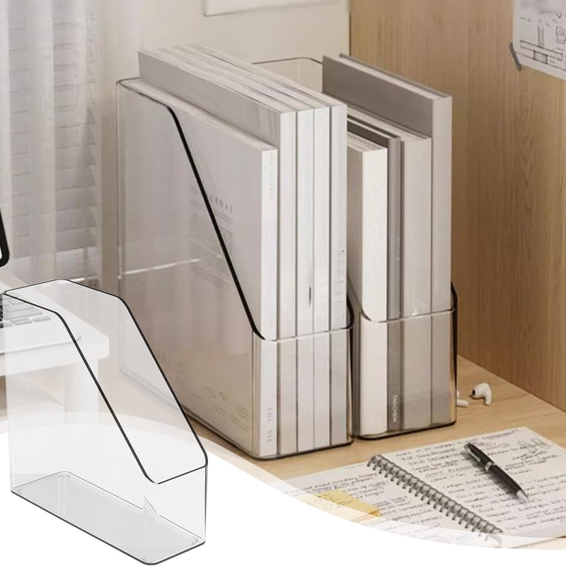 Acrylic Desk Organizer File Holder - Transparent Vertical Magazine Rack for Office & Home