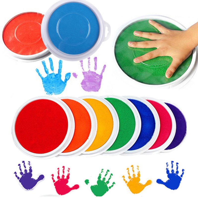 Kids Washable Finger Paint Ink Pad Set - 8 Bright Colors for Arts & Crafts